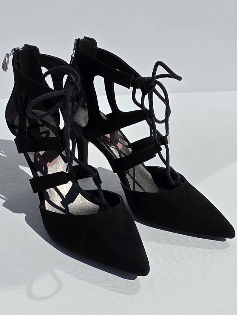 G By Guess Size 7.5 Black Lace-Up Pointed Toe Heels New W/o Tags